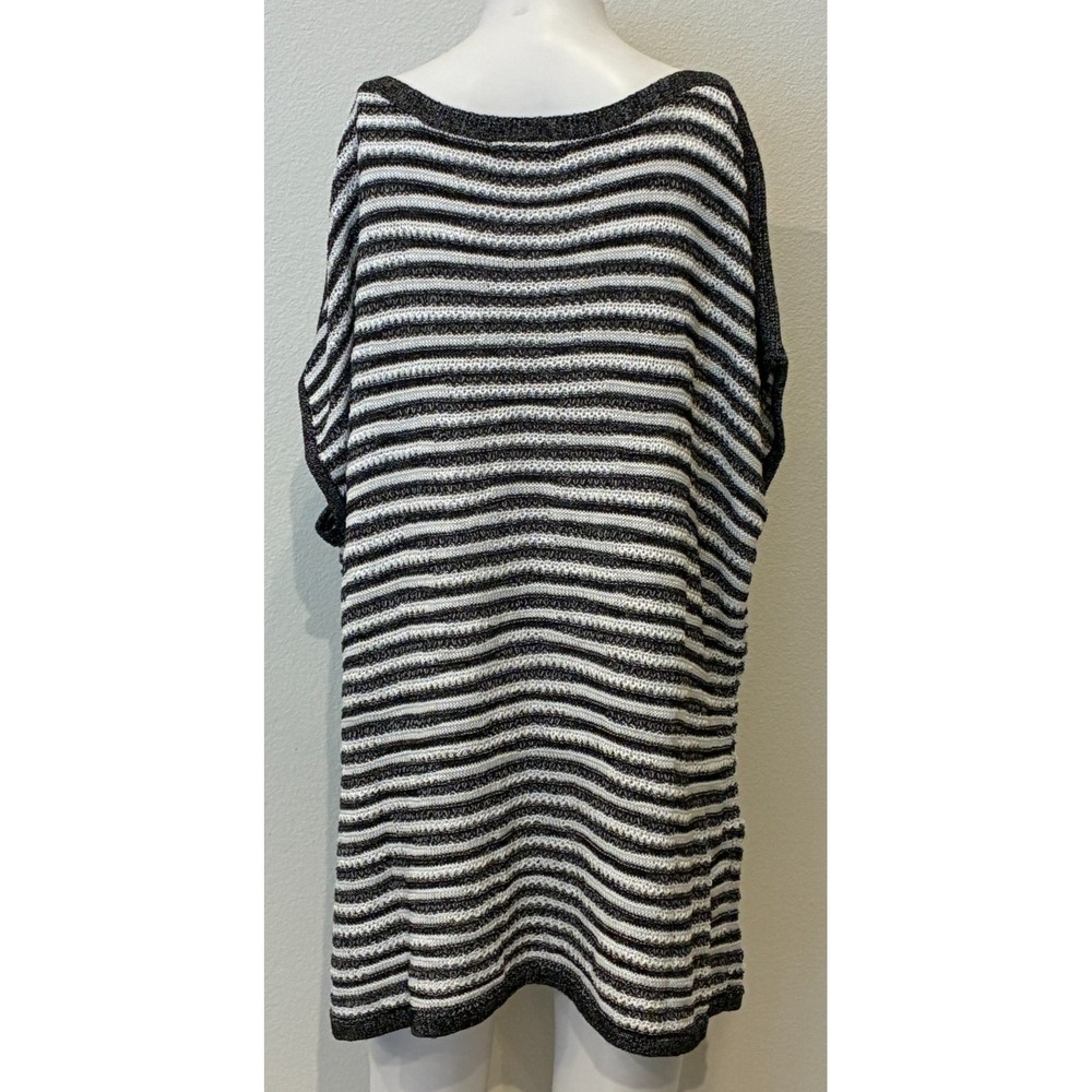 Coldwater Creek Womens Sleeveless Knit Striped Sweater Size 2X Black Lagenlook - Picture 4 of 11